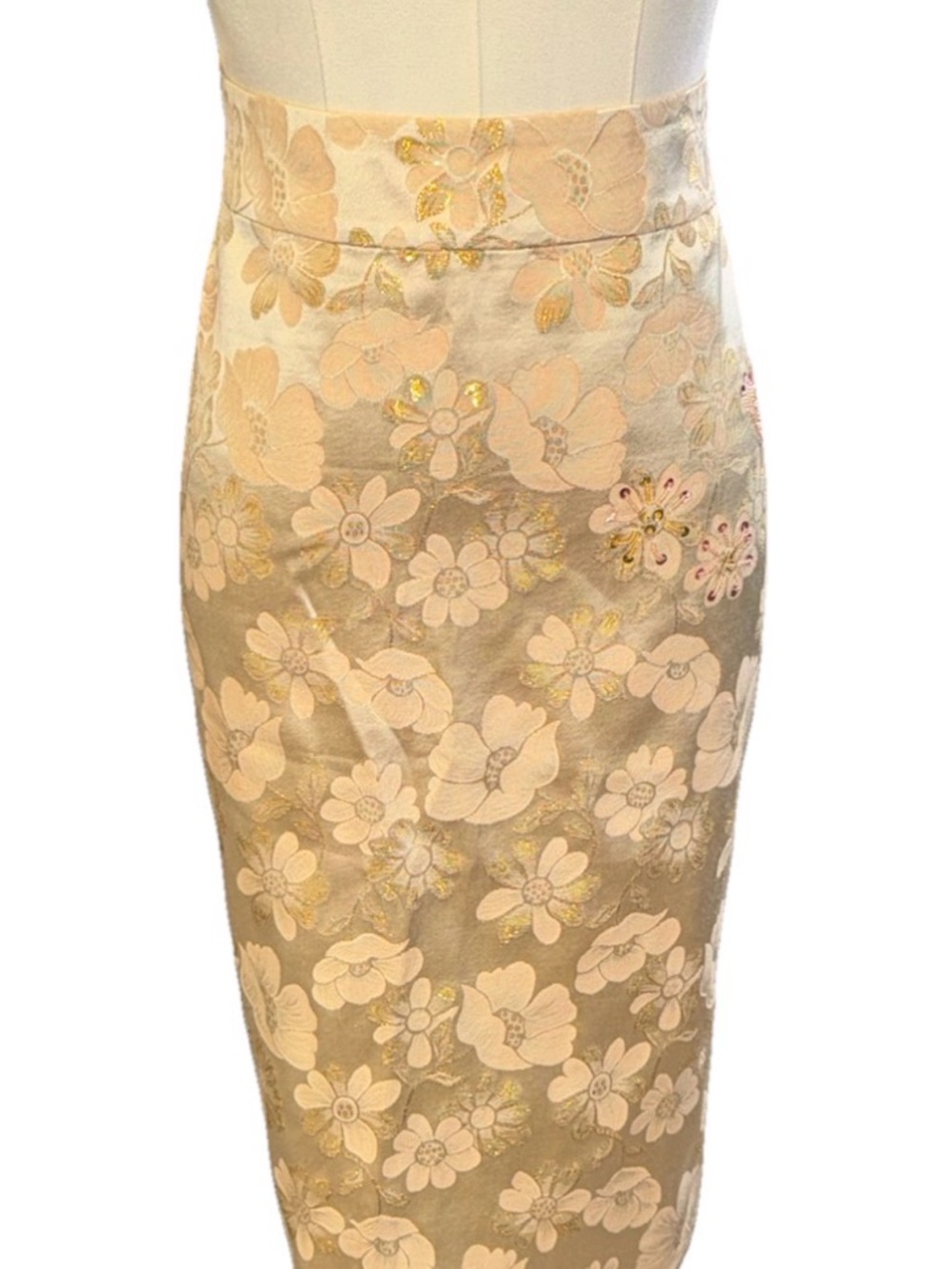 Banana Republic Metallic Floral Brocade Pencil Skirt Cream Gold Sz 4